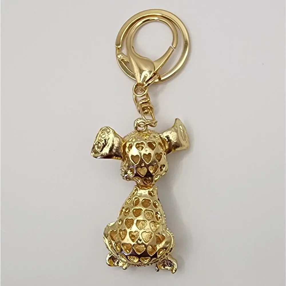 Dalmatian Dog Rhinestone Bag Charm Keychain Cartoon Style Long Ears Wobble Neck